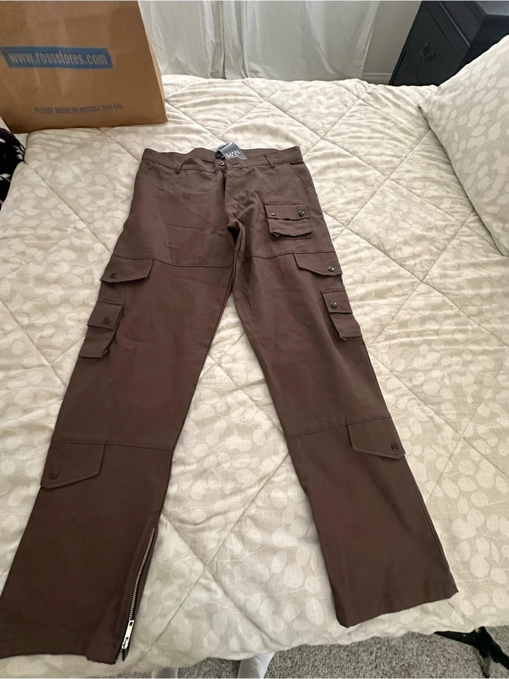 Boohoo Brown Cargo Pants with Zip Hem Detail